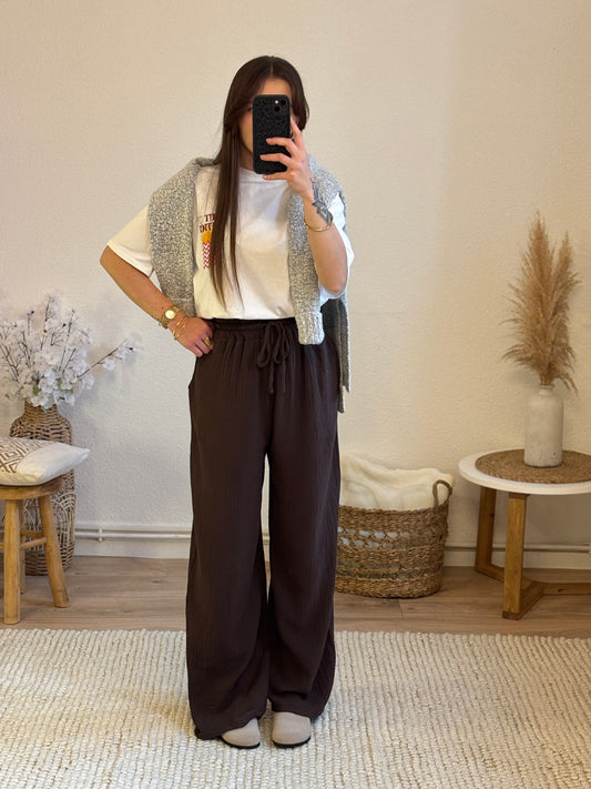 PANTALON SOFIA GAZE DE COTON - MARRON