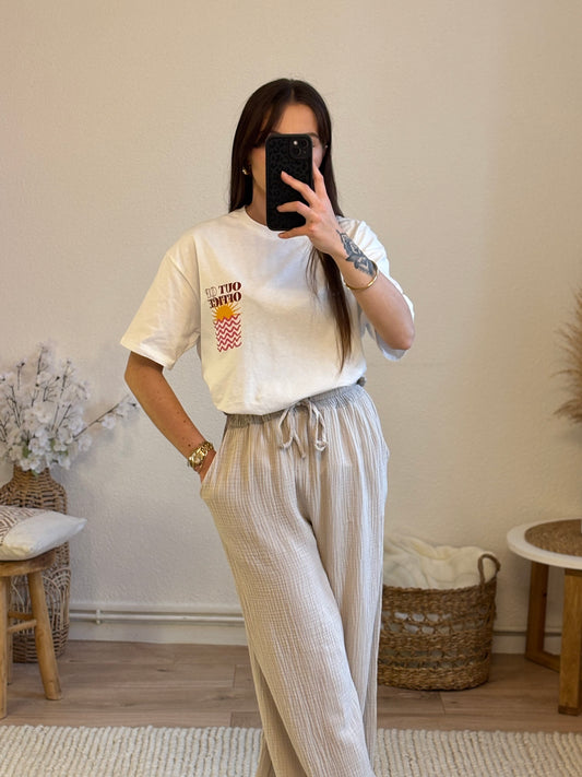 PANTALON SOFIA BEIGE GAZE DE COTON