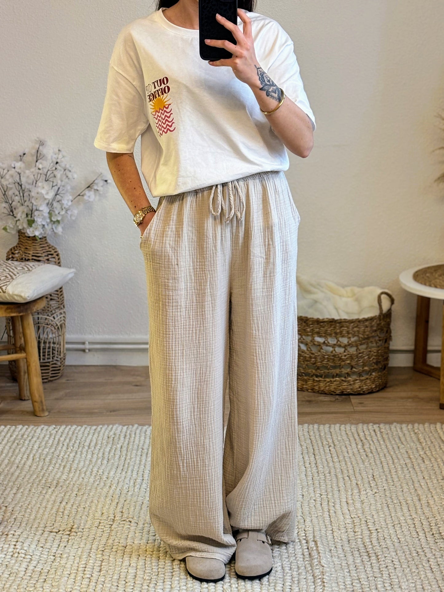 PANTALON SOFIA BEIGE GAZE DE COTON