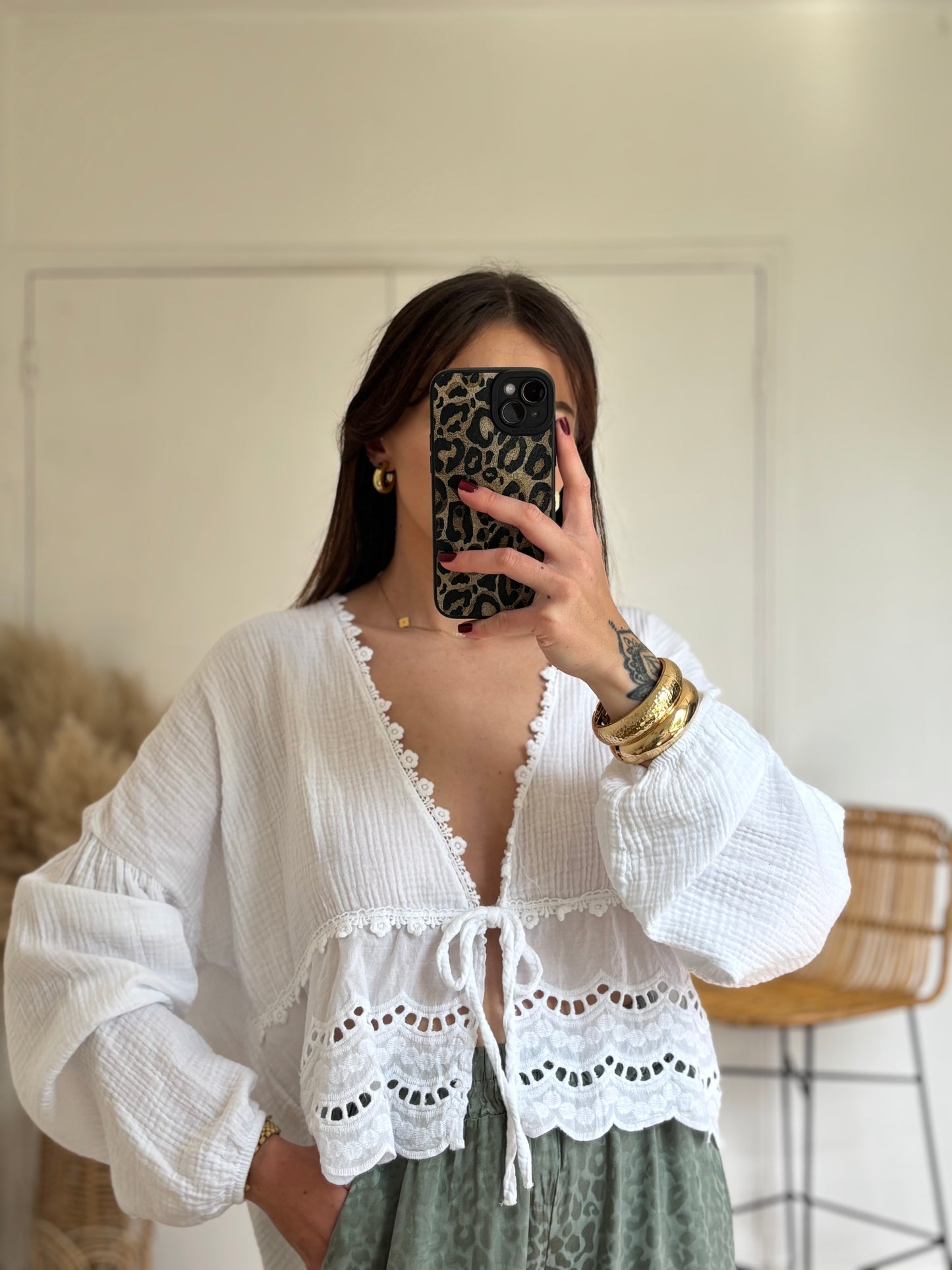 Blouse GAËLLE blanche en gaze de coton