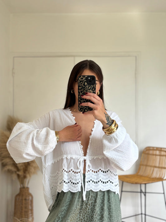 Blouse GAËLLE blanche en gaze de coton