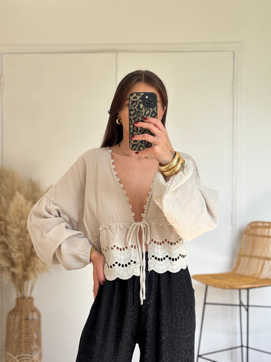 Blouse GAËLLE beige en gaze de coton