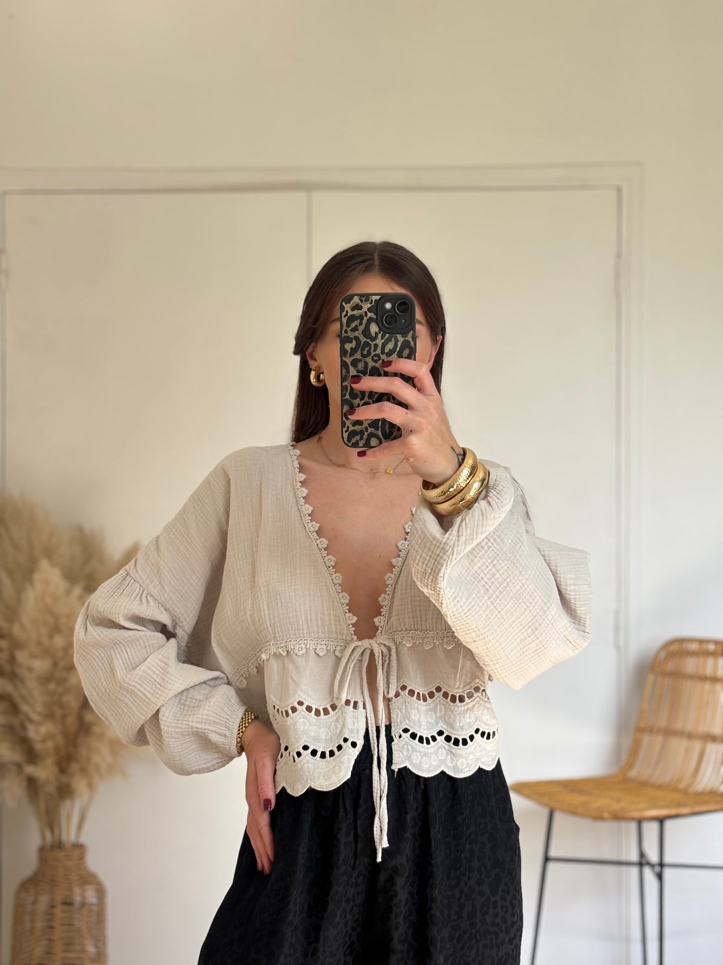 Blouse GAËLLE beige en gaze de coton