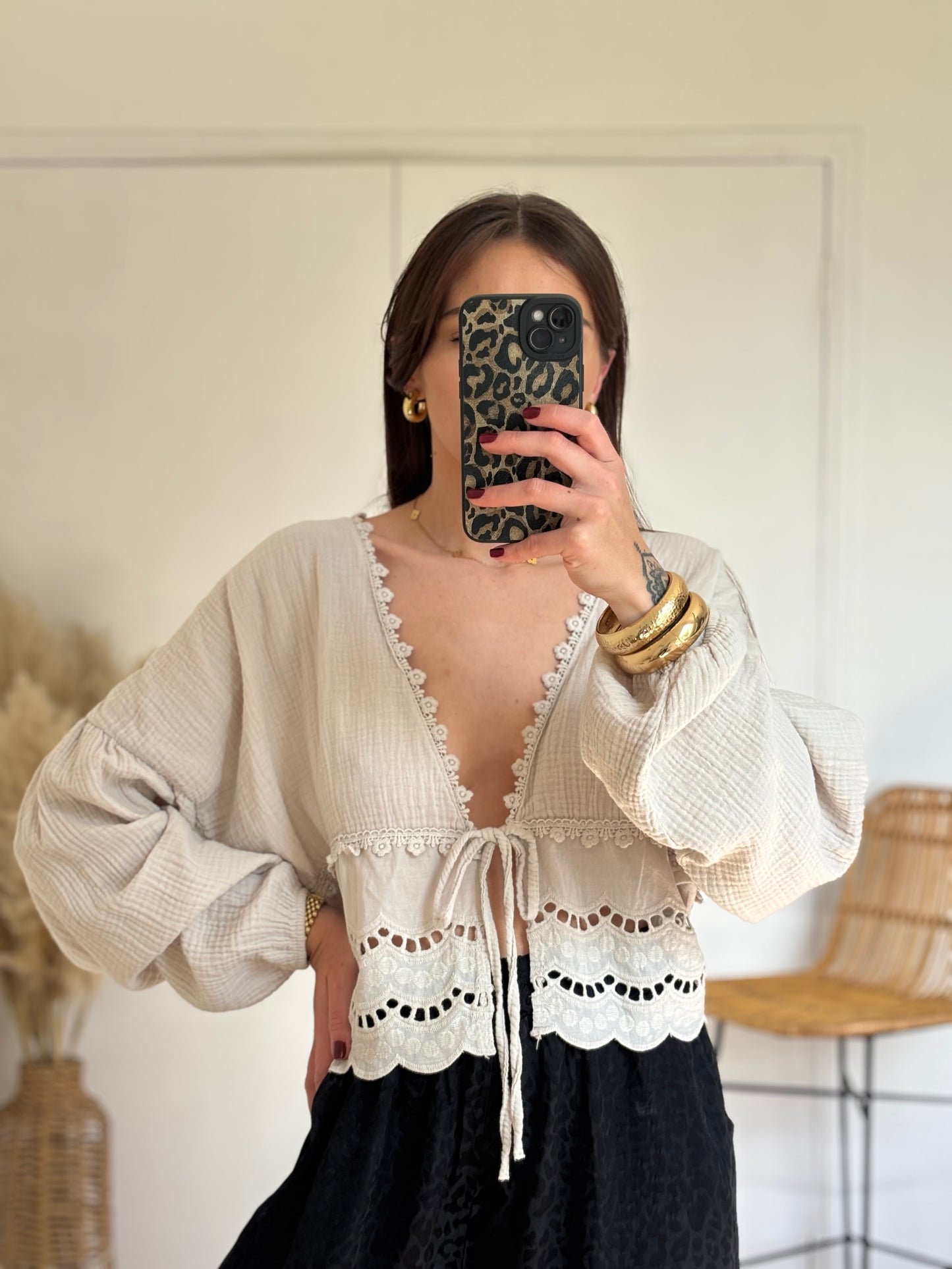 Blouse GAËLLE beige en gaze de coton