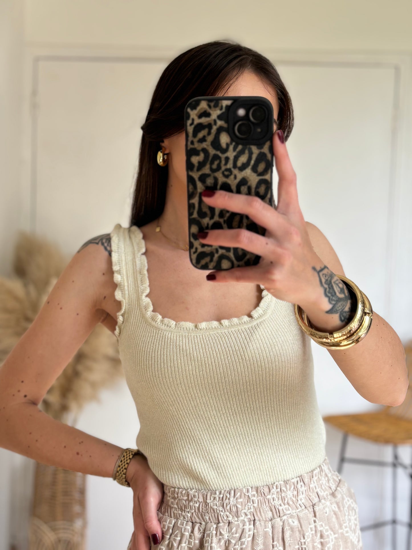 Top JOYNA crème pailleté