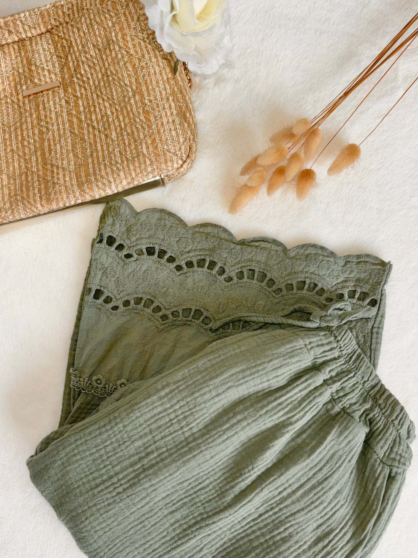 Pantalon AMBRE kaki en gaze de coton