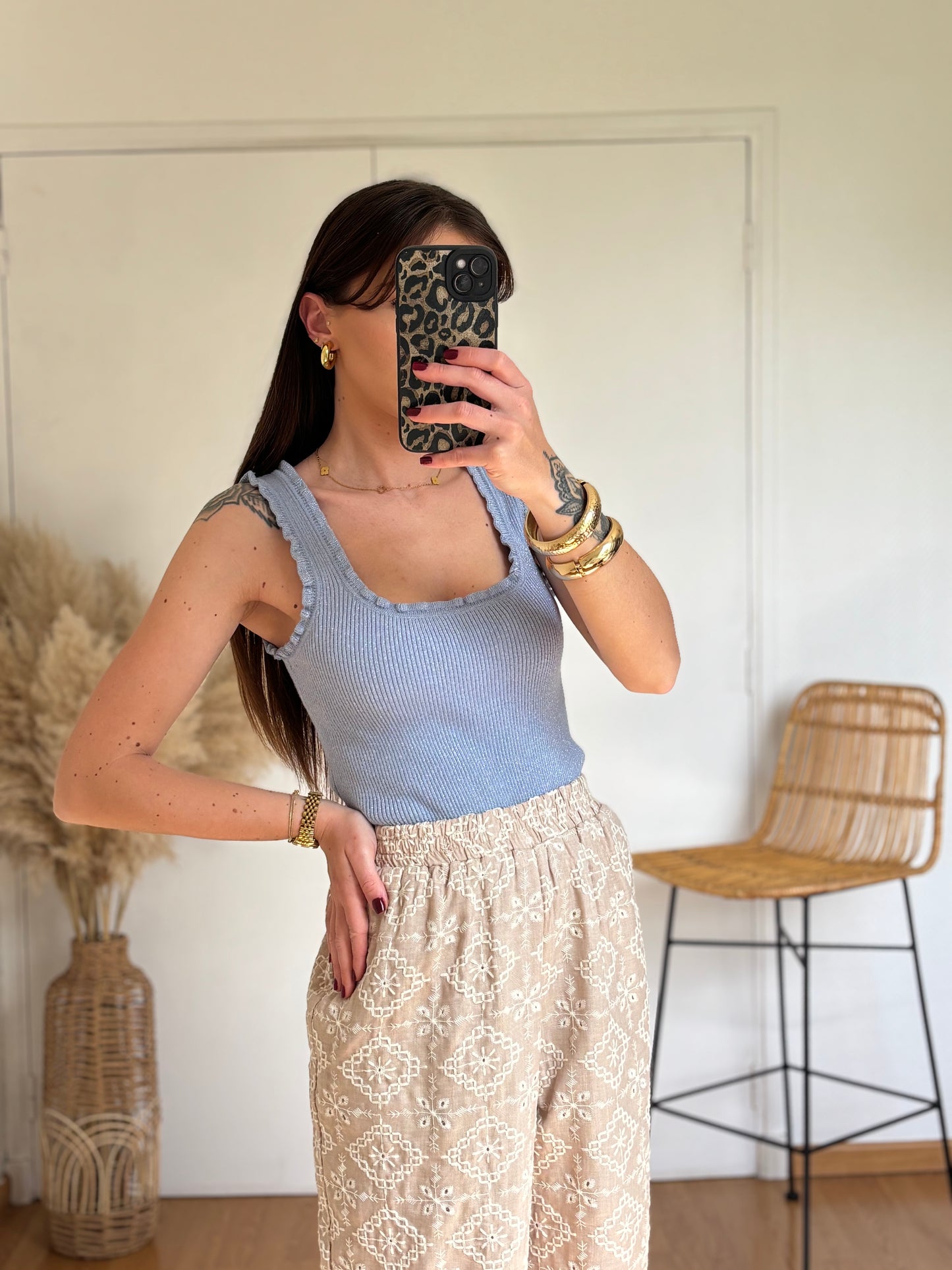 Top JOYNA bleu pailleté