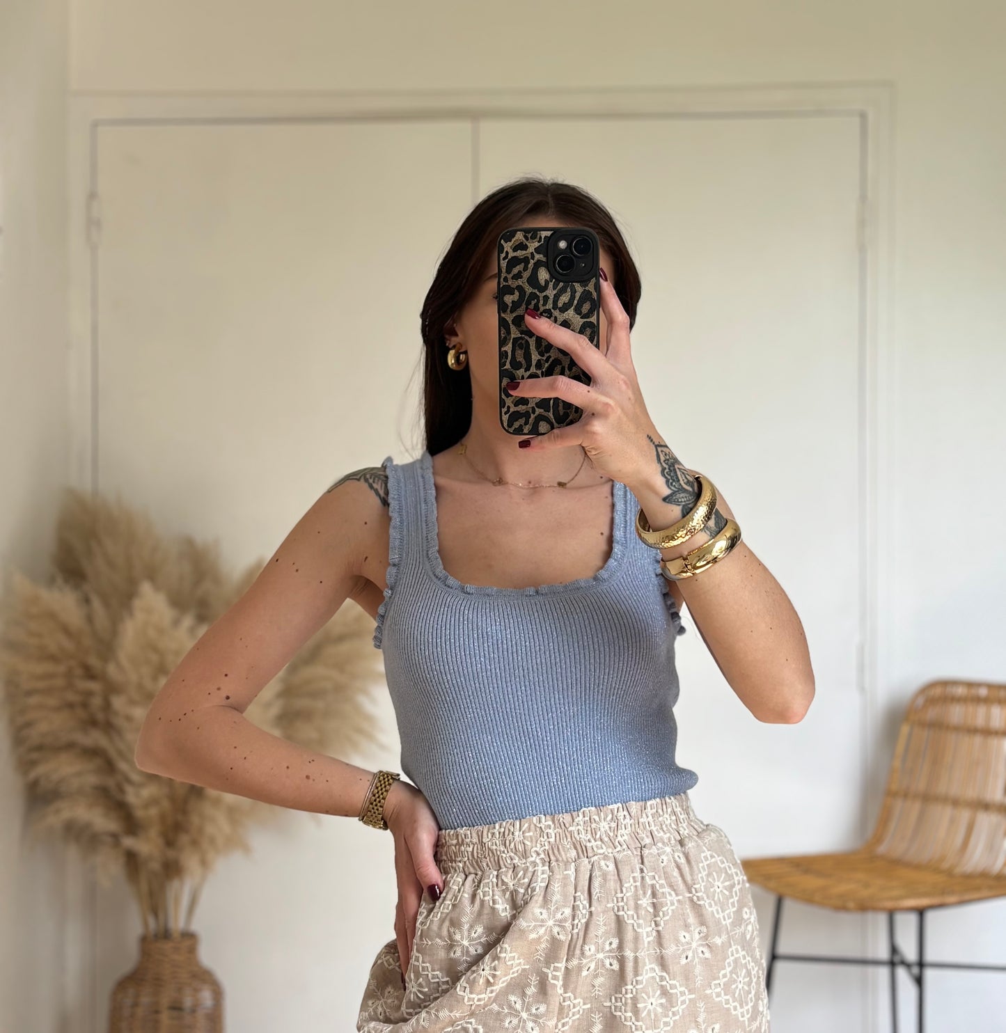 Top JOYNA bleu pailleté