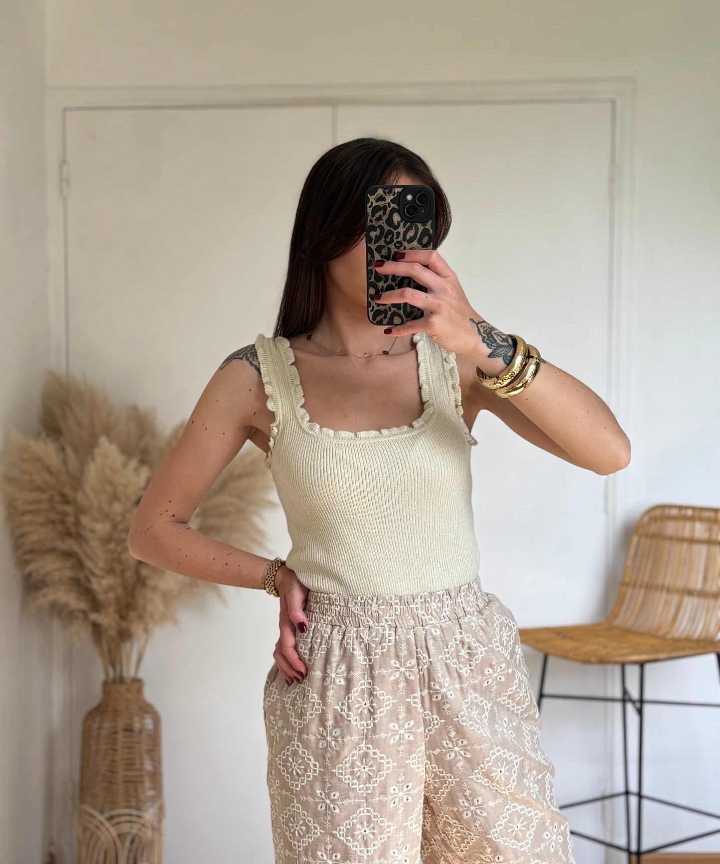 Top JOYNA crème pailleté