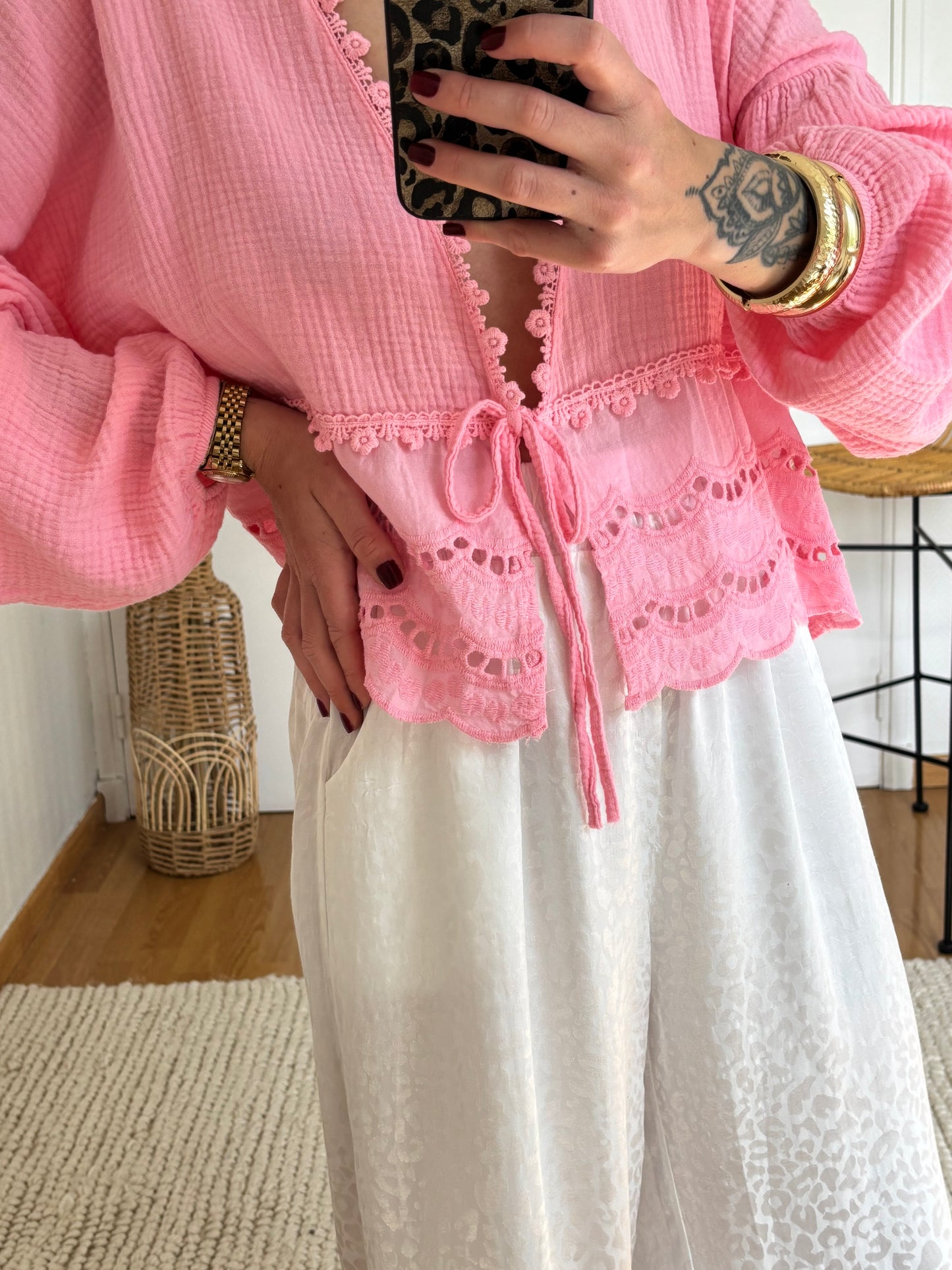 Blouse GAËLLE rose en gaze de coton