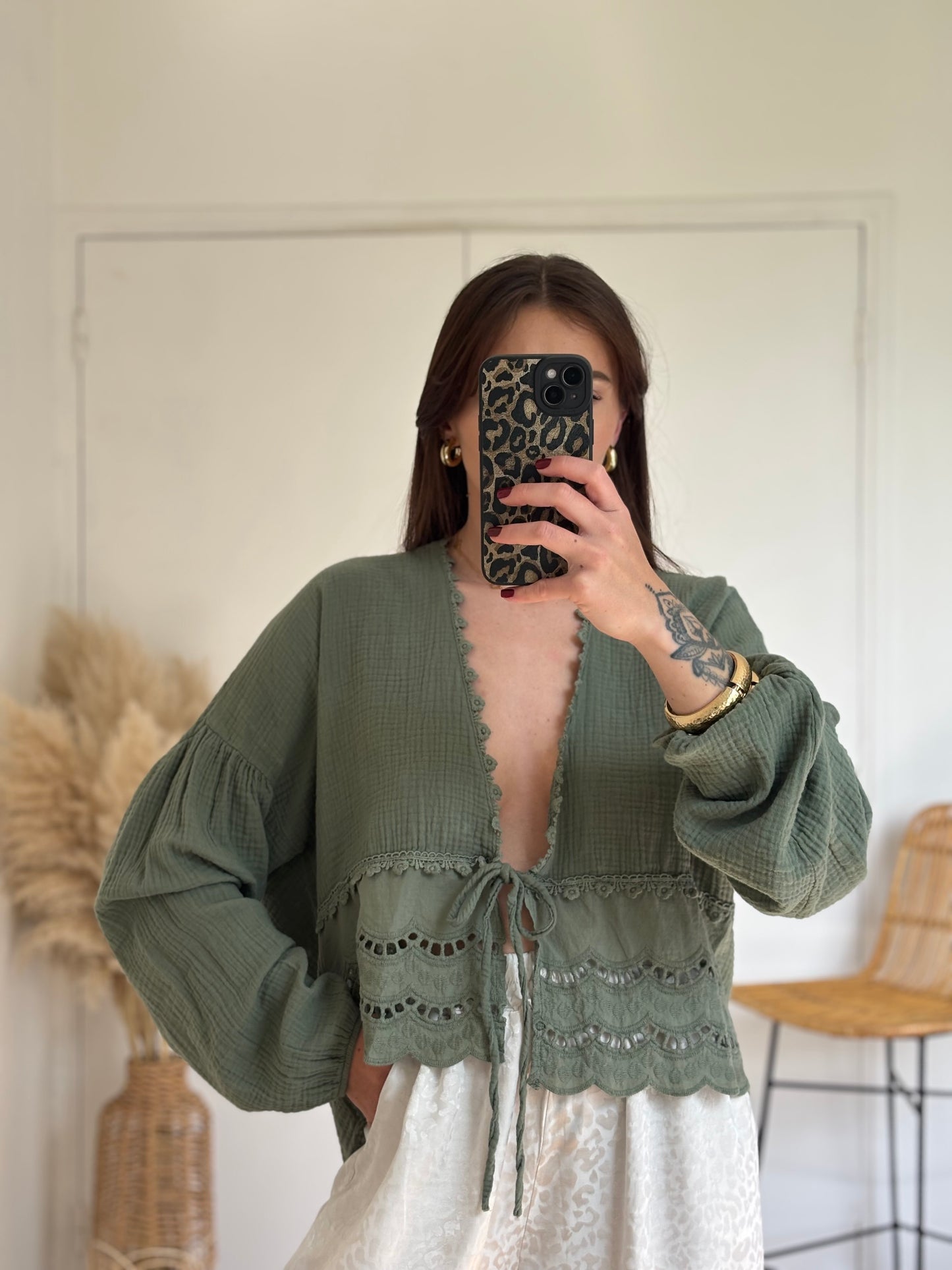 Blouse GAËLLE kaki en gaze de coton