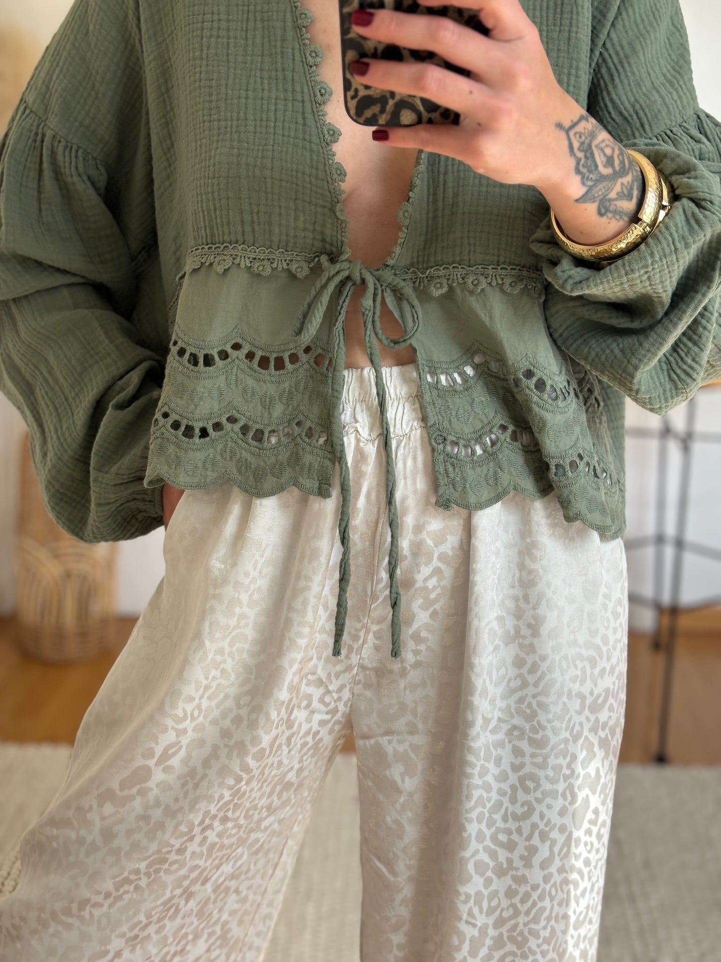 Blouse GAËLLE kaki en gaze de coton